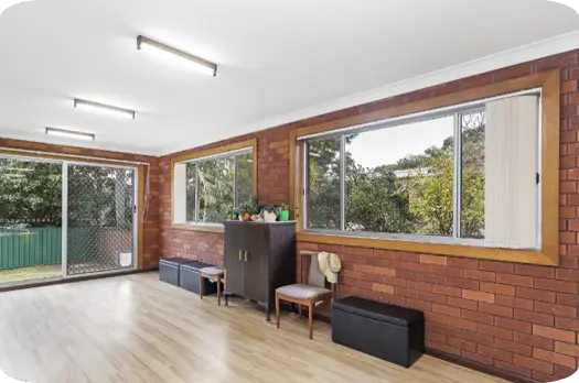 Baulkham Hills — original kitchen with red brick wall